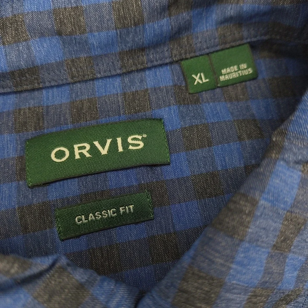 Orvis Mens XL Classic Fit Gingham Button Down Shirt Blue Black Long Sleeve Check - Picture 4 of 8